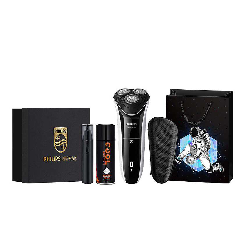 Изображение товара PHILIPS Электробритва S3109 + Чехол + Триммер для носа + Пена для бритья COOL, Цвет: серебряный, черный Изображение товара PHILIPS Электробритва S3109 + Чехол + Триммер для носа + Пена для бритья COOL, Цвет: серебряный, черный