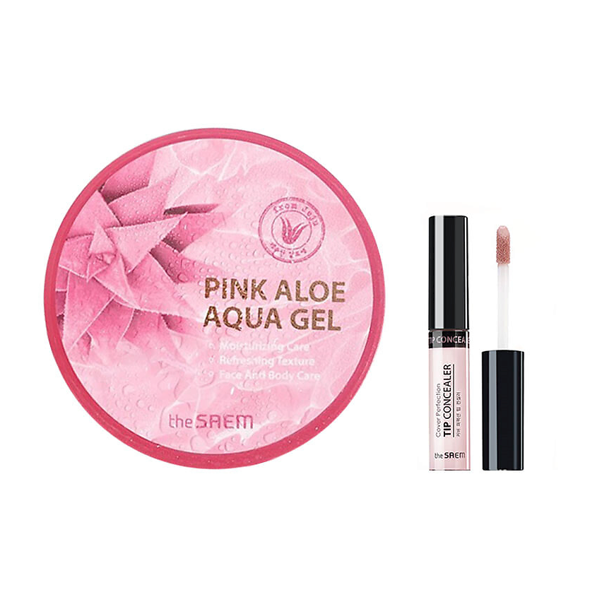 Изображение товара THE SAEM Набор The Saem: Консилер Cover Perfection + Гель Aloe Vera, Консилер № Brightener, 6.5 мл + Pink Aloe Aqua Gel, 300 мл