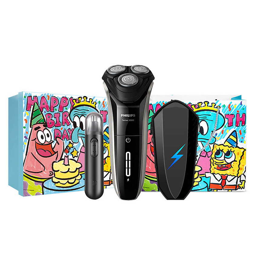 Изображение товара PHILIPS Электробритва S3202 + Чехол + Триммер для носа, Цвет: Черный
