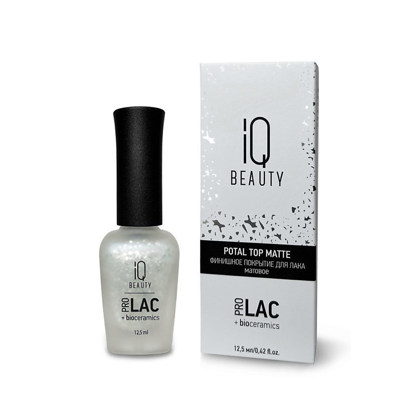 Изображение товара IQ BEAUTY Финишное покрытие для лака с поталью матовое PROLAC+bioceramics, PROLAC+bioceramics Potal matte top Silver; серебро; 12.5 мл