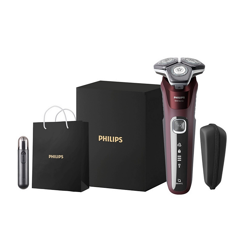 Изображение товара PHILIPS Электробритва Series 5000 S5831 + Чехол + Триммер для носа, Цвет: бордовый