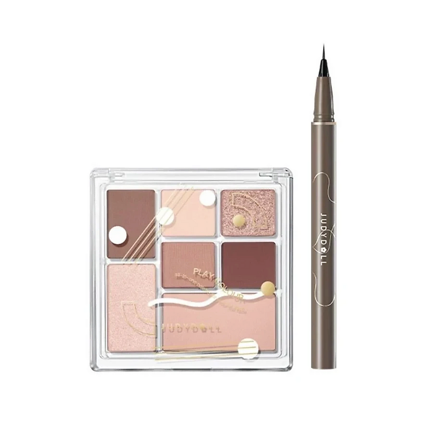 Изображение товара JUDYDOLL Набор: Палетка Play Color ALL-IN-ONE Palette + Подводка для глаз Blooming Liquid Eyeliner, 17 Sweet Smoked Rose + 01 Black