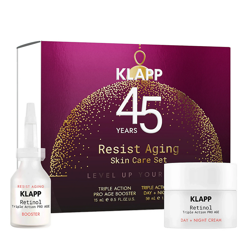 Изображение товара KLAPP COSMETICS Антивозрастной набор для лица Retinol Triple Action Pro Age, 15 мл + 50 мл Изображение товара KLAPP COSMETICS Антивозрастной набор для лица Retinol Triple Action Pro Age, 15 мл + 50 мл
