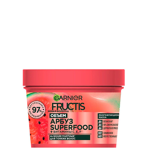 Маска для волос FRUCTIS Маска 3в1, Superfood Арбуз, Объем, для тонких волос