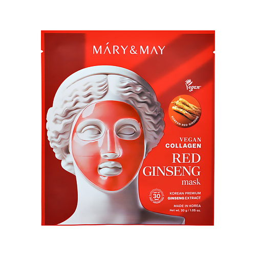 Маска для лица MARY&MAY Маска для лица гидрогелевая антиоксидантная с красным женьшенем и веганским коллагеном