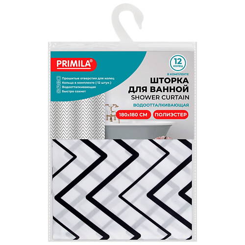 PRIMILA Шторка для ванной ПОЛИЭСТЕР кольца в комплекте