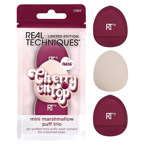 Спонж для нанесения макияжа REAL TECHNIQUES Набор спонжей Cherry On Top Mini Marshmallow Puff Trio