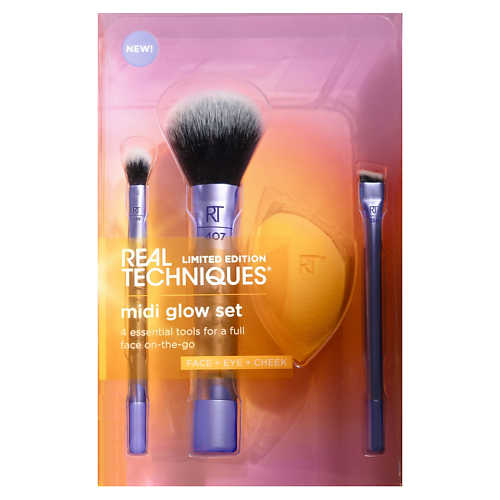 Набор кистей REAL TECHNIQUES Набор кистей и спонжей Limited Edition Midi Glow Set Night Brights