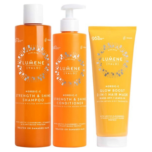 Набор для ухода за волосами LUMENE Набор для блеска волос Nordic-C Strength & Shine Bundle: Шампунь + Кондиционер + Маска