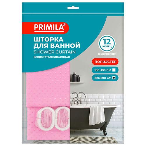 

PRIMILA Шторка для ванной ПОЛИЭСТЕР кольца в комплекте, Шторка для ванной ПОЛИЭСТЕР кольца в комплекте