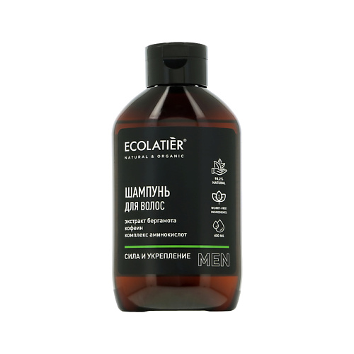 Шампунь для волос ECOLATIER Ecolatier Шампунь для волос MEN Сила и укрепление с экстрактом бергамота, кофеином и комплексом