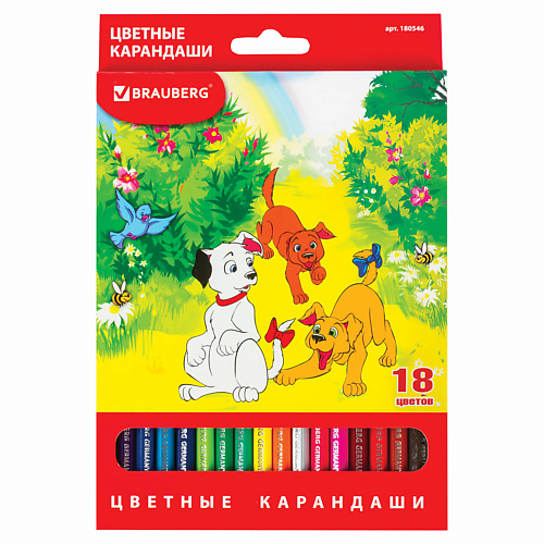 Набор карандашей BRAUBERG Карандаши цветные My lovely dogs 18 цветов