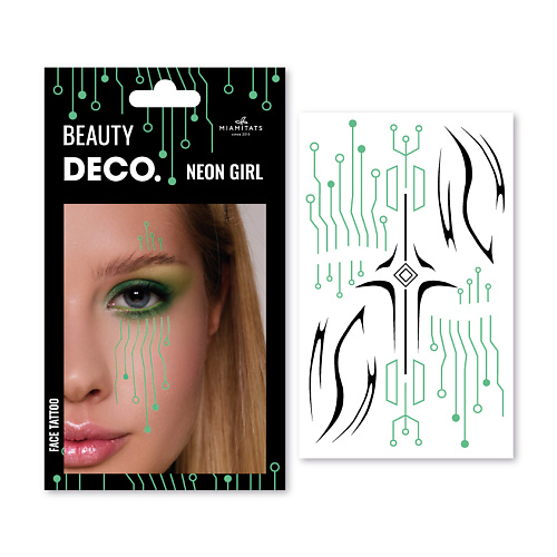 Тату DECO. Набор переводных фейс-тату для тела CYBERPUNK by Miami tattoos (neon girl)
