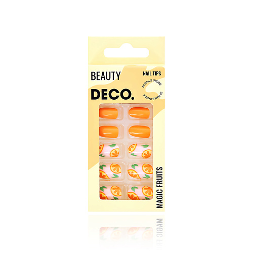 Накладные ногти DECO. Набор накладных ногтей с клеевыми стикерами MAGIC FRUITS orange
