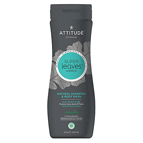 Шампунь для волос ATTITUDE Шампунь и гель для душа 2 в 1 против перхоти Super Leaves Scalp Care Black Willow & Aspen