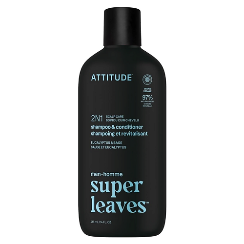 Шампунь для волос ATTITUDE Шампунь и кондиционер 2 в 1 Super Leaves Men Eucalyptus & Sage