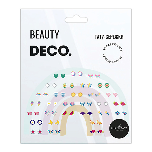Наклейки для лица DECO. Тату-сережки STICK ON EARINGS by Miami tattoos переводная (rainbow)