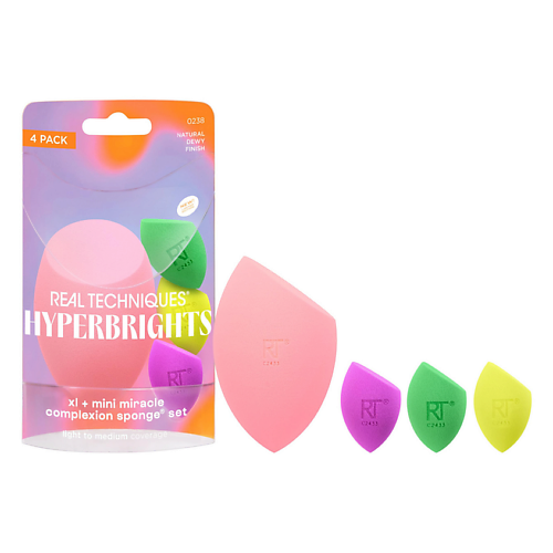 Спонж для нанесения макияжа REAL TECHNIQUES Набор спонжей Hyperbrights XL + Mini Miracle Complexion Sponge Set