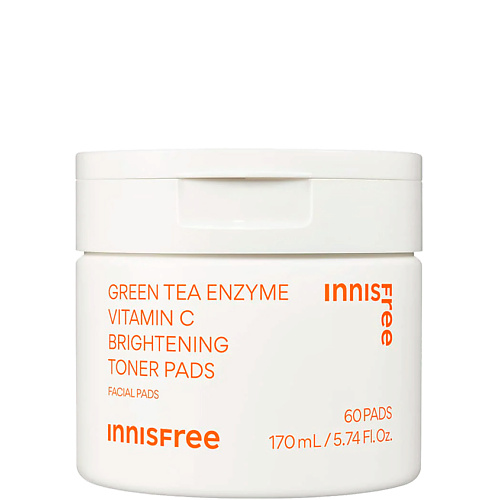 Диски для эксфолиации INNISFREE Обновляющие пэды с витамином С и энзимами зелёного чая для выравнивания тона кожи Green Tea Enzyme Vitamin C Brightening Toner Pads