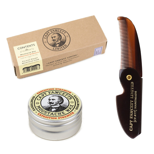 Набор средств для ухода за бородой CAPTAIN FAWCETT Набор для ухода за усами Booze & Baccy Moustache Wax & Folding Comb