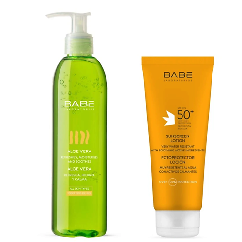 

BABE Набор Солнцезащитный лосьон SPF50+ Увлажняющий гель для тела Алоэ 100 %, Набор Солнцезащитный лосьон SPF50+ Увлажняющий гель для тела Алоэ 100 %