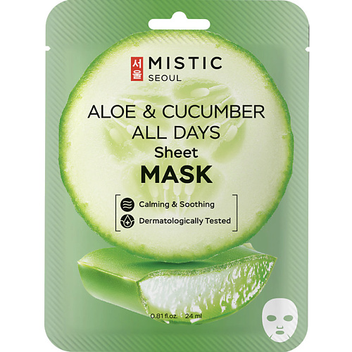 Маска для лица MISTIC Тканевая маска для лица с экстрактами огурца и алоэ Aloe & Cucumber All Days Sheet Mask
