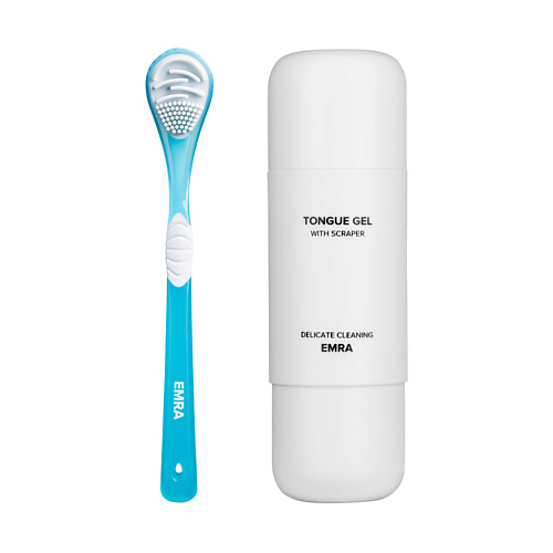 EMRA Набор двойной скребок и гель для чистки языка голубой Delicate Cleaning