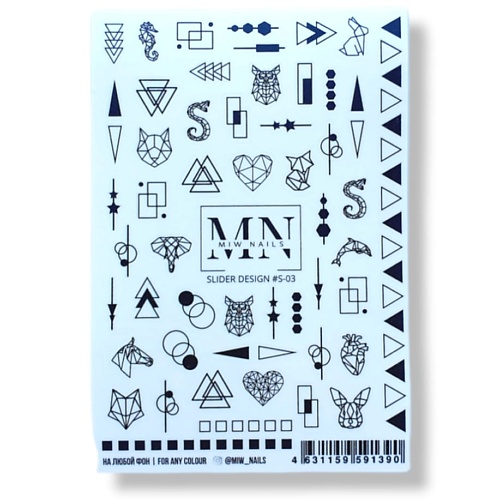 Слайдеры MIW NAILS Наклейки для ногтей (самоклеющиеся слайдеры) геометрия животные