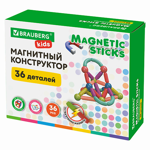 

BRAUBERG Магнитный конструктор MAGNETIC STICKS, 36 магнитных деталей, KIDS, Магнитный конструктор MAGNETIC STICKS, 36 магнитных деталей, KIDS