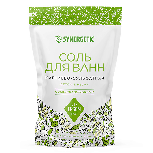 Соль для ванны SYNERGETIC Соль для ванн магниево-сульфатная с маслом эвкалипта