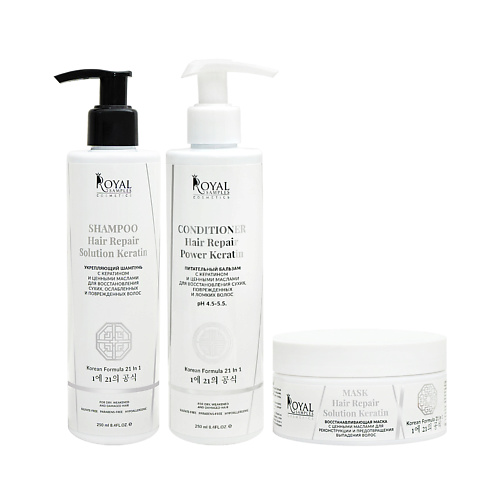 Набор для ухода за волосами ROYAL SAMPLES Набор для ухода за волосами KERATIN HAIR RESTORATION: Шампунь, Бальзам, Маска