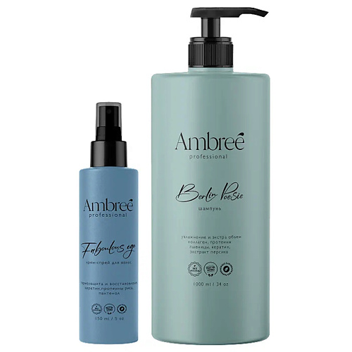 Шампунь для волос AMBREE Professional Кератиновый шампунь + крем-спрей для волос, набор
