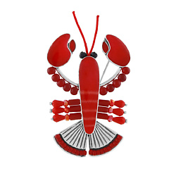 Брошь Mr Lobster, с цветной смолой, бусинами и шнуром