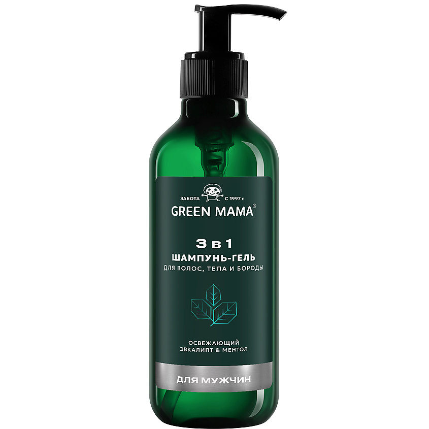 Изображение товара GREEN MAMA Шампунь-гель для мужчин освежающий 3 в 1 Эвкалипт и ментол, 400 мл Изображение товара GREEN MAMA Шампунь-гель для мужчин освежающий 3 в 1 Эвкалипт и ментол, 400 мл