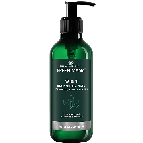 Шампунь для волос GREEN MAMA Шампунь-гель для мужчин освежающий 3 в 1 Эвкалипт и ментол