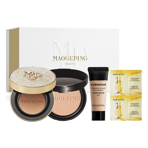 Тональное средство MAOGEPING Подарочный сет Luxury Caviar Flawless Cushion + миниатюры ухода
