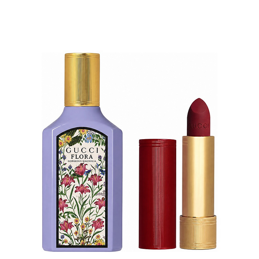 Изображение товара GUCCI Набор Gucci: Парфюмерная вода Flora Gorgeous Magnolia + Матовая помада Rouge a Levres Mat, 50 мл + № 509 Rosso Ancora
