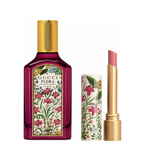 Набор парфюмерии GUCCI Парфюмерная вода Flora Gorgeous Gardenia Intense + Помада Rouge De Beaute Brillant Flora