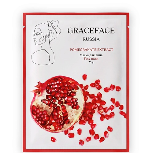 Маска для лица GRACE FACE Тканевая маска для лица увлажняющая и восстанавливающая с экстрактом граната