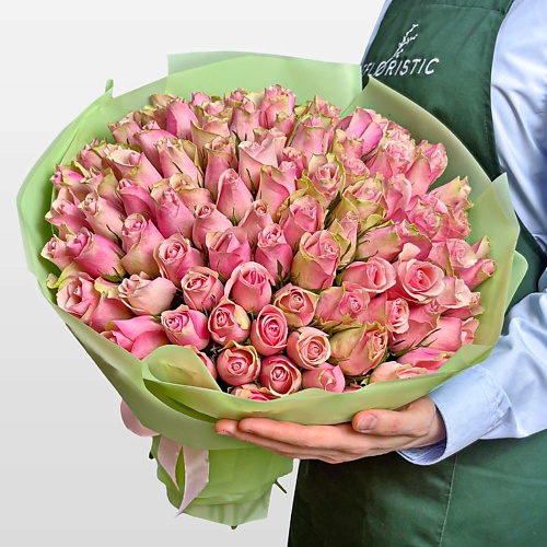 Букет живых цветов STUDIO FLORISTIC Букет из розовых Роз Кения 40 см 101 шт «Аллея Любви»