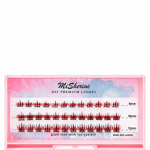 Ресницы накладные MISHERINE Цветные накладные пучки Wine Red, 8–12 мм