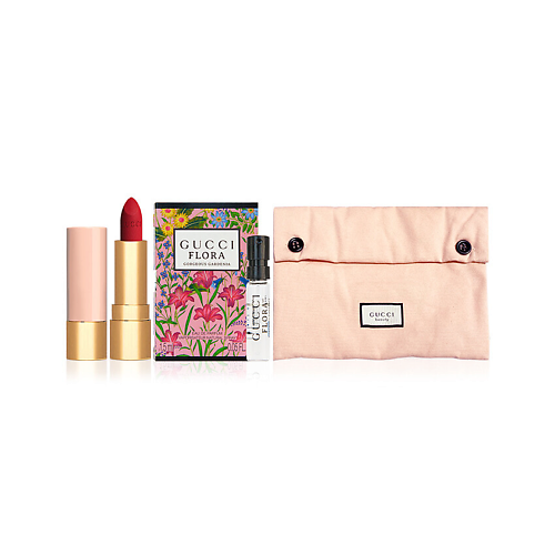 Набор парфюмерии GUCCI Помада Rouge a Levres Mat + Парфюмерная вода Flora Gorgeous Gardenia + Косметичка