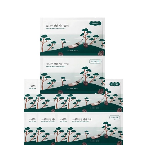 Маска для лица ROUND LAB Двухступенчатая маска для носа против чёрных точек Pine Calming Cica Nose Pack