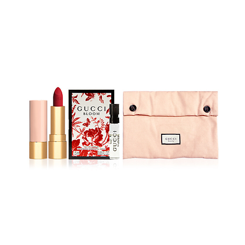 Набор парфюмерии GUCCI Матовая помада Rouge a Levres Mat + Парфюмерная вода Bloom + Косметичка