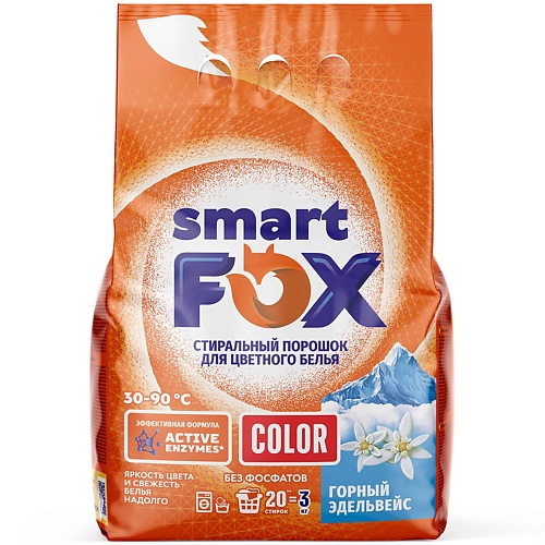 Порошок для стирки SMART FOX Порошок стиральный автомат для цветного белья COLOR Горный эдельвейс