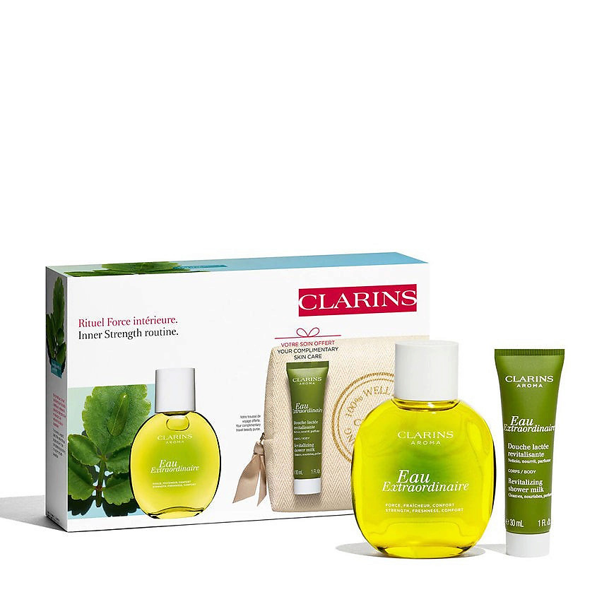 Изображение товара CLARINS Набор средств для ухода за телом Набор (Вода Eau extraordineire+Молочко для душа+косметичка), 1 набор Изображение товара CLARINS Набор средств для ухода за телом Набор (Вода Eau extraordineire+Молочко для душа+косметичка), 1 набор