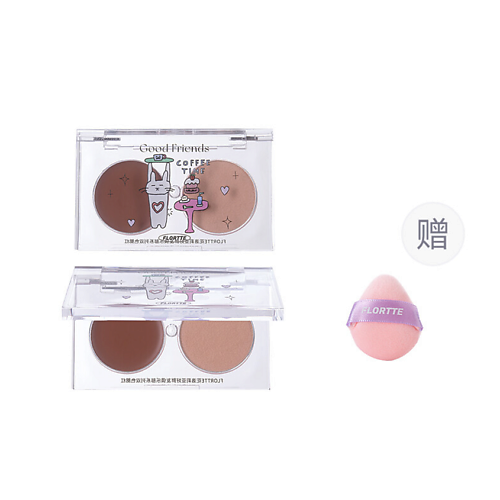 Румяна FLORTTE Двухцветные румяна Good Friends Club Dual-Color Blush + Спонж