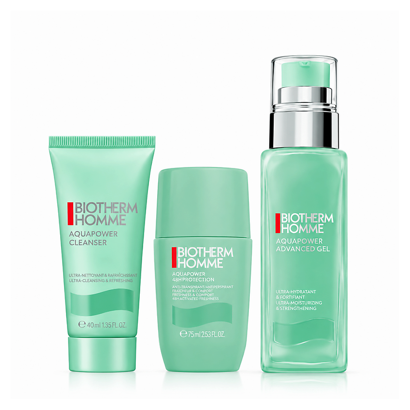 Изображение товара BIOTHERM Набор для ухода за лицом Homme Aquapower, 75 мл + 40 мл + 75 мл