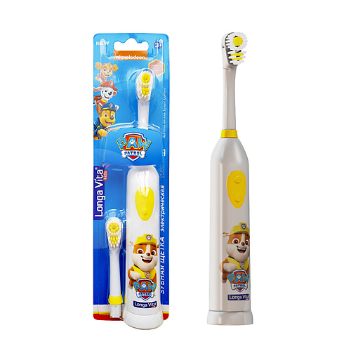 LONGA VITA Зубная щетка детская ротационная 2 насадки от 3-х лет цвет желтый герой Крепыш