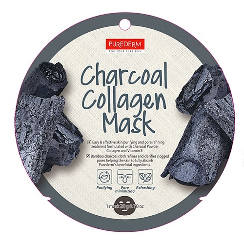 Маска для лица PUREDERM Маска коллагеновая очищающая с экстрактом угля Charcoal Collagen Mask purederm маска коллагеновая с гиалуроновой кислотой 18 г